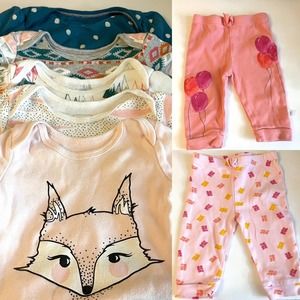 Rosie Pope baby girl onesies pants 6-9 months outfits cute prints pastel pink